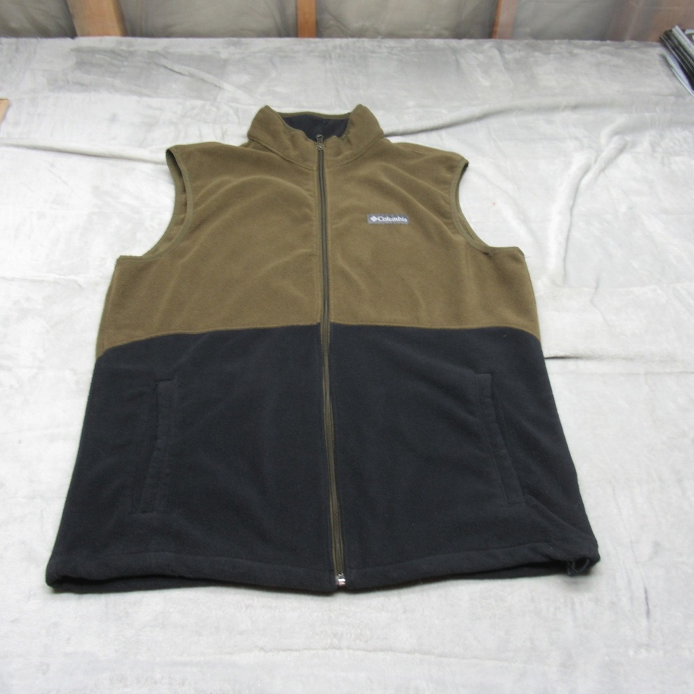 Columbia Vest Mens Large Brown Green Full‎ Zip Basin Trail Fleece Outdoor Hiking